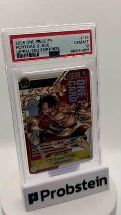 2025 One Piece EN Serialized Top Prize #OP07-119 Portgas D. Ace 0859/1000 PSA 10 - Image 2