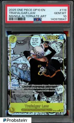 2025 One Piece OP10 EN Manga Alternate Art #119 Trafalgar Law PSA 10 GEM MINT - Image 1