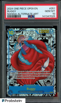 2024 One Piece OP09 En Manga Alternate Art #051 Buggy PSA 10 GEM MINT - Image 1