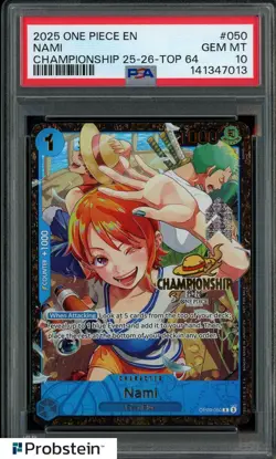 TCG 2025 One Piece EN Championship 25-26 Top 64 #050 Nami PSA 10 GEM MINT - Image 1