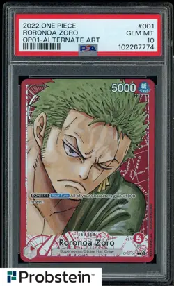 2022 One Piece OP01 EN Alternate Art #001 Roronoa Zoro PSA 10 GEM MINT - Image 1