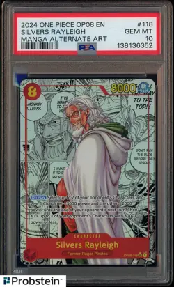 2024 One Piece OP08 Manga Alternate Art #118 Silvers Rayleigh PSA 10 GEM MINT - Image 1