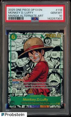 2025 One Piece OP13 EN Manga Alternate Art #118 Monkey D. Luffy PSA 10 GEM MINT - Image 1