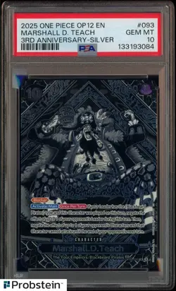 2025 One Piece OP12 English 3rd Anniversary Silver #093 Marshall D. Teach PSA 10 - Image 1