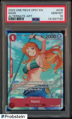 2022 One Piece OP01 EN Alternate Art #016 Nami Pre-Errata PSA 10 GEM MINT - Image 1
