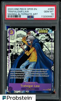 2023 One Piece PO05 En Manga Alternate Art #069 Trafalgar Law PSA 10 GEM MINT - Image 1