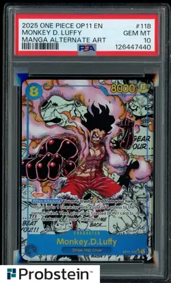 2025 One Piece OP11 En Manga Alternate Art #118 Monkey D. Luffy PSA 10 GEM MINT - Image 1