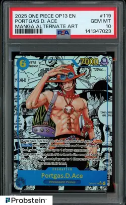 2025 One Piece OP13 EN Manga Alternate Art #119 Portgas D. Ace PSA 10 GEM MINT - Image 1