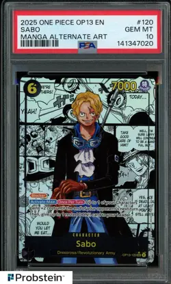 2025 One Piece EN OP13 Manga Alternate Art #120 Sabo PSA 10 GEM MINT - Image 1