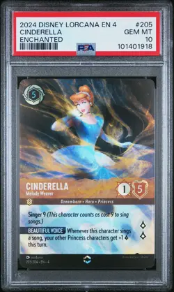 2024 DISNEY LORCANA EN 4-URSULA'S RETURN #205 CINDERELLA - MELODY WEAVER PSA 10 - Image 1