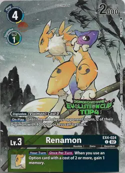 Renamon Digimon Card Game Evolution Cup Top 4 - EX4-024 - Promo - Playset X 4 - Image 5