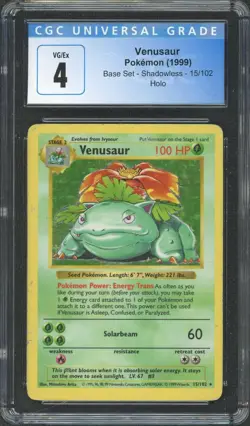 1999 Pokemon Base Set Venusaur Shadowless Holo 15/102 CGC 4 - Image 1