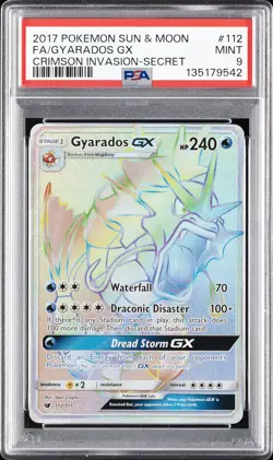 2017 POKEMON SUN & MOON CRIMSON INVASION SECRET #112 FULL ART/GYARADOS GX PSA 9 - Image 1