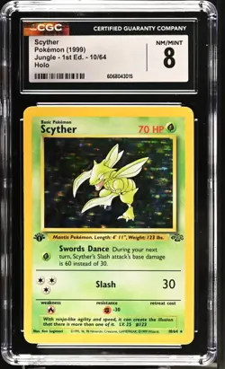 POKEMON CGC 8 Scyther 10/64 1999 Jungle - 1st Edition Rare Holo *3015 - Image 1
