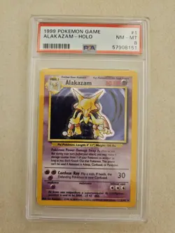 Alakazam Holo Pokemon Card 1/102 Base Set 1999 Unlimited PSA 8 NM-MT WOTC - Image 1