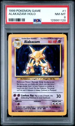 1999 POKEMON BASE SET UNLIMITED #1 ALAKAZAM-HOLO PSA 8 - Image 1