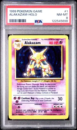 1999 POKEMON BASE SET UNLIMITED #1 ALAKAZAM-HOLO PSA 8 - Image 1