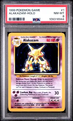 1999 POKEMON BASE SET UNLIMITED #1 ALAKAZAM-HOLO PSA 8 - Image 1