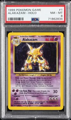 1999 POKEMON BASE SET UNLIMITED #1 ALAKAZAM-HOLO PSA 8 - Image 1