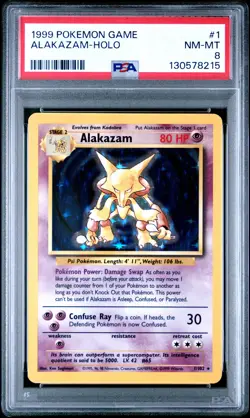 1999 POKEMON BASE SET UNLIMITED #1 ALAKAZAM-HOLO PSA 8 - Image 1