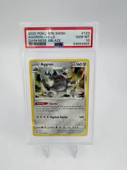 2020 Pokemon AGGRON 123 / 189 Swsh03: Darkness Ablaze HOLO PSA 10 GEM MINT - Image 1