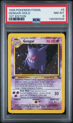 1999 Pokemon Fossil #5 Gengar-Holo 1st Edition PSA 8 - Image 1