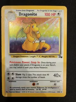 1999 POKEMON FOSSIL #4/62 DRAGONITE HOLO RARE LP-NM - Image 1