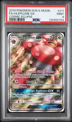 PSA 9 VILEPLUME GX 211 COSMIC ECLIPSE SUN & MOON ALT ART ERIKA POKEMON MINT - Image 1