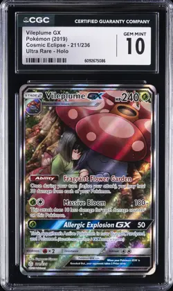 2019 POKEMON COSMIC ECLIPSE ULTRA RARE HOLO VILEPLUME GX CGC 10 GEM MINT - Image 1