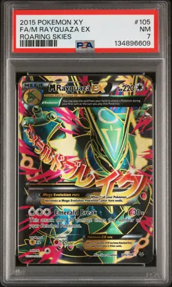 2015 POKEMON XY ROARING SKIES #105 FULL ART/M RAYQUAZA EX PSA 7 - Image 1