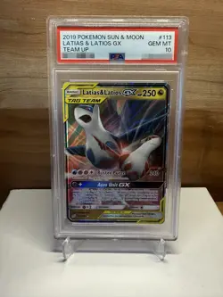 Pokemon TCG Sun & Moon Team Up Latias Latios GX Mint Holo Card 113/181 PSA 10 - Image 1