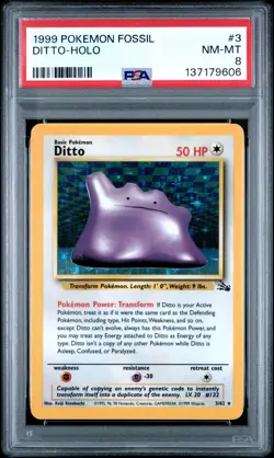 1999 POKEMON FOSSIL #3 DITTO-HOLO PSA 8 - Image 1