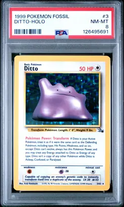 1999 POKEMON FOSSIL #3 DITTO-HOLO PSA 8 - Image 1