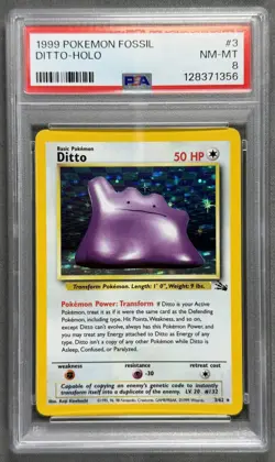 1999 Pokemon Fossil #3 DITTO HOLO 3/62 Base Set Series RARE Card PSA 8 - Image 1