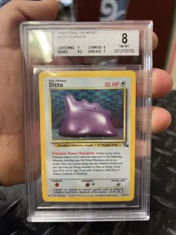 Pokemon BGS 8 Ditto Holo 3/62 Unlimited Fossil PSA CGC Vintage 1999 - Image 1