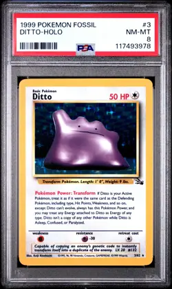 1999 POKEMON FOSSIL #3 DITTO-HOLO PSA 8 - Image 1
