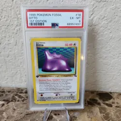 Ditto 18/62 PSA 6 EX-MT 1st Edition Fossil Pokemon Graded Card #18 - Image 1