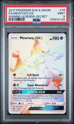 PSA 9 MEWTWO GX 76 SHINING LEGENDS SECRET RAINBOW SUN & MOON POKEMON - Image 1