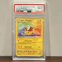 Pokemon Ash's Pikachu SM Black Star Promo SM108 English Regular PSA 8 - Image 1