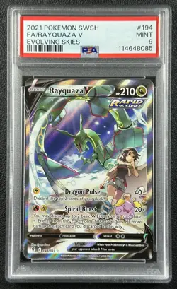 FULL ART FA RAYQUAZA V PSA 9 2021 POKEMON SWSH SWORD EVOLVING SKIES #194/203 085 - Image 1