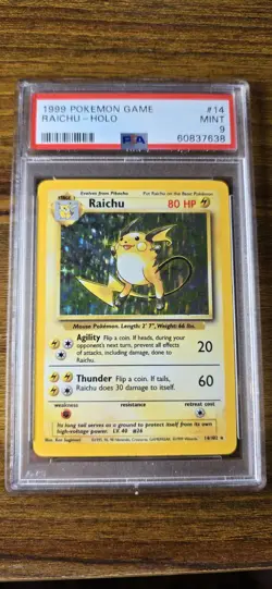 Pokemon TCG Raichu Holo Card 14/102 Base Set 1999 PSA 9 Mint - Image 1