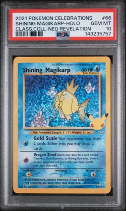 Shining Magikarp PSA 10 Pokemon Celebrations Classic Collection 66 Gem Mint - Image 1