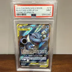 Pokemon Blastoise & Piplup GX 214/236 Cosmic Eclipse Full Art Holo PSA 9 - Image 1