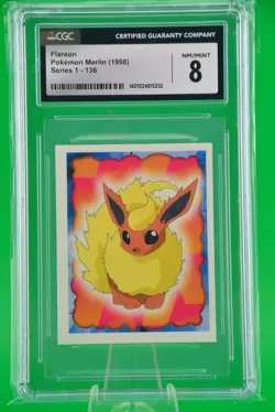 1999 Pokemon Stickers Series 1 Flareon VINTAGE #136 CGC 8 - Image 1
