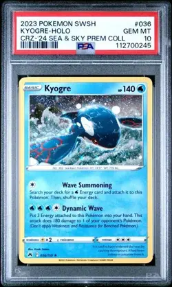 PSA 10 - 2023 POKEMON SWORD AND SHIELD CROWN ZENITH 036 KYOGRE COSMO HOLO - Image 1