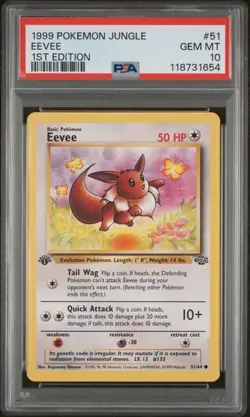 Eevee 1999 Pokemon Jungle #51 First Edition PSA 10 Gem Mint - Image 1