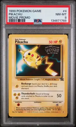 1999 Pokemon WB First Movie Black Star Promo #4 Pikachu PSA 8 - Image 1