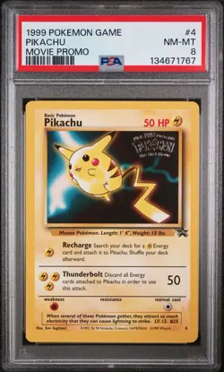 1999 Pokemon WB First Movie Black Star Promo #4 Pikachu PSA 8 - Image 1