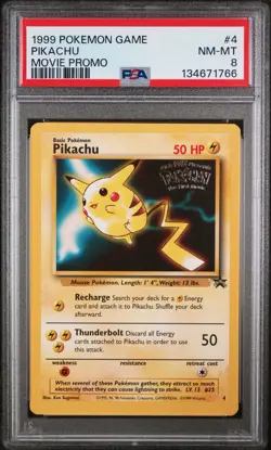1999 Pokemon WB First Movie Black Star Promo #4 Pikachu PSA 8 - Image 1