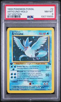 1999 Pokemon Fossil #2 Articuno Holo 1st Edition PSA 8 WC - Image 1